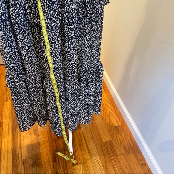 J Crew Factory Navy Blue Dress With Floral Ruffle Tiered Maxi Dress Size 6 - Picture 8 of 8